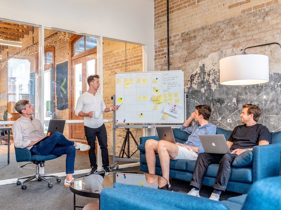 Confidential business discussion in office